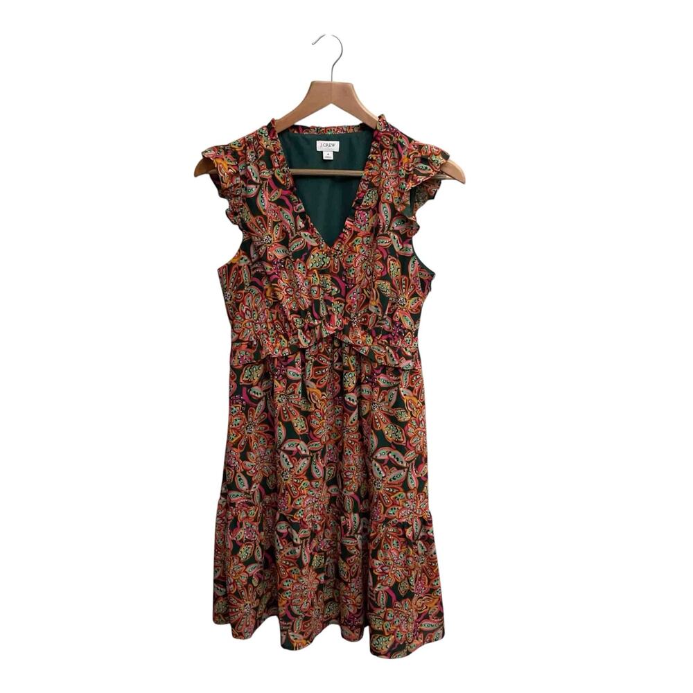J.Crew Floral Ruffle Mini Dress Size 4 Multicolor Feminine Whimsy Indie Boho